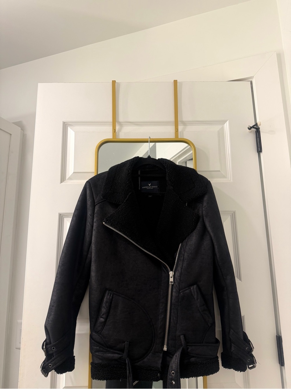 American Eagle Outfitters Black Faux Shearling Moto Jacket